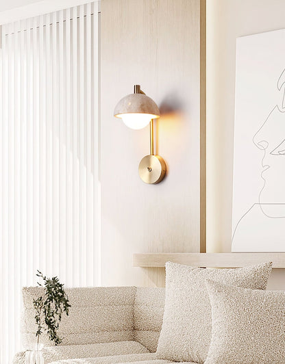Vellum Wall Lamp | Yellow Travertine & Opal Glass | 15cm Diameter