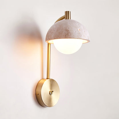 Vellum Wall Lamp | Yellow Travertine & Opal Glass | 15cm Diameter