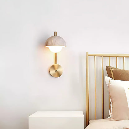 Vellum Wall Lamp | Yellow Travertine & Opal Glass | 15cm Diameter