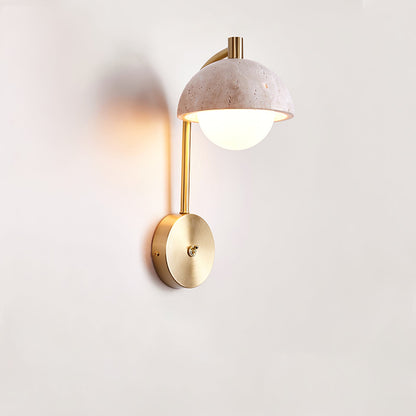 Vellum Wall Lamp | Yellow Travertine & Opal Glass | 15cm Diameter