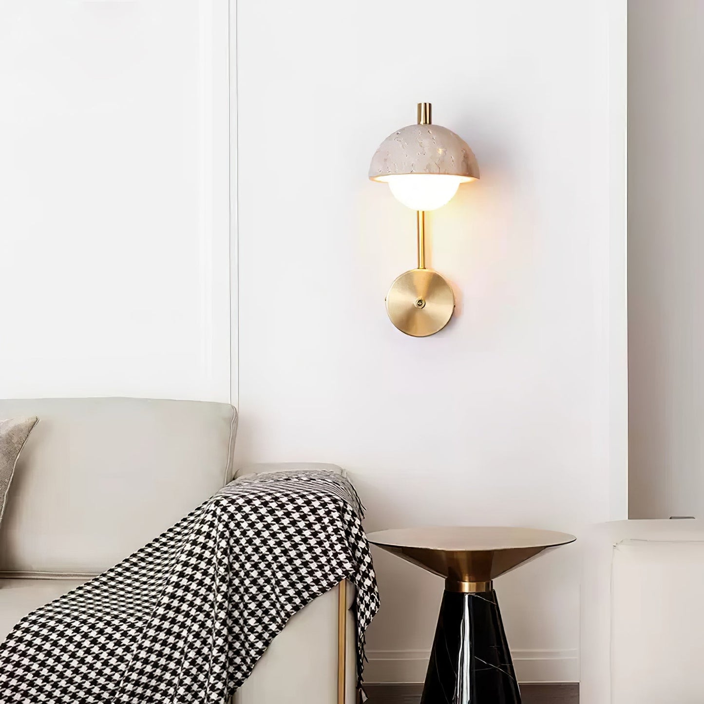 Vellum Wall Lamp | Yellow Travertine & Opal Glass | 15cm Diameter