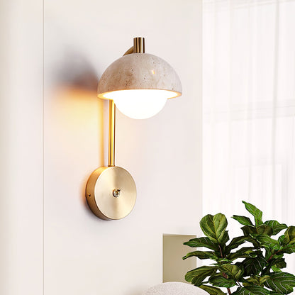 Vellum Wall Lamp | Yellow Travertine & Opal Glass | 15cm Diameter