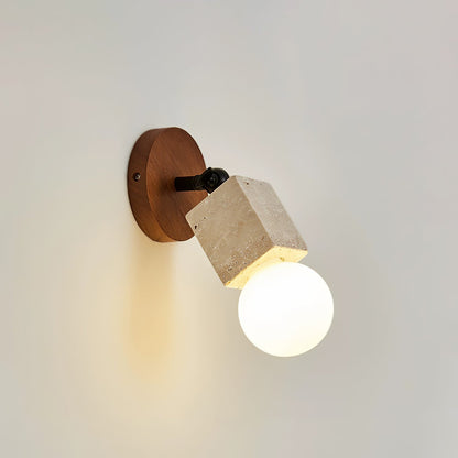 Wall Light | Yellow Travertine & Wood | Adjustable
