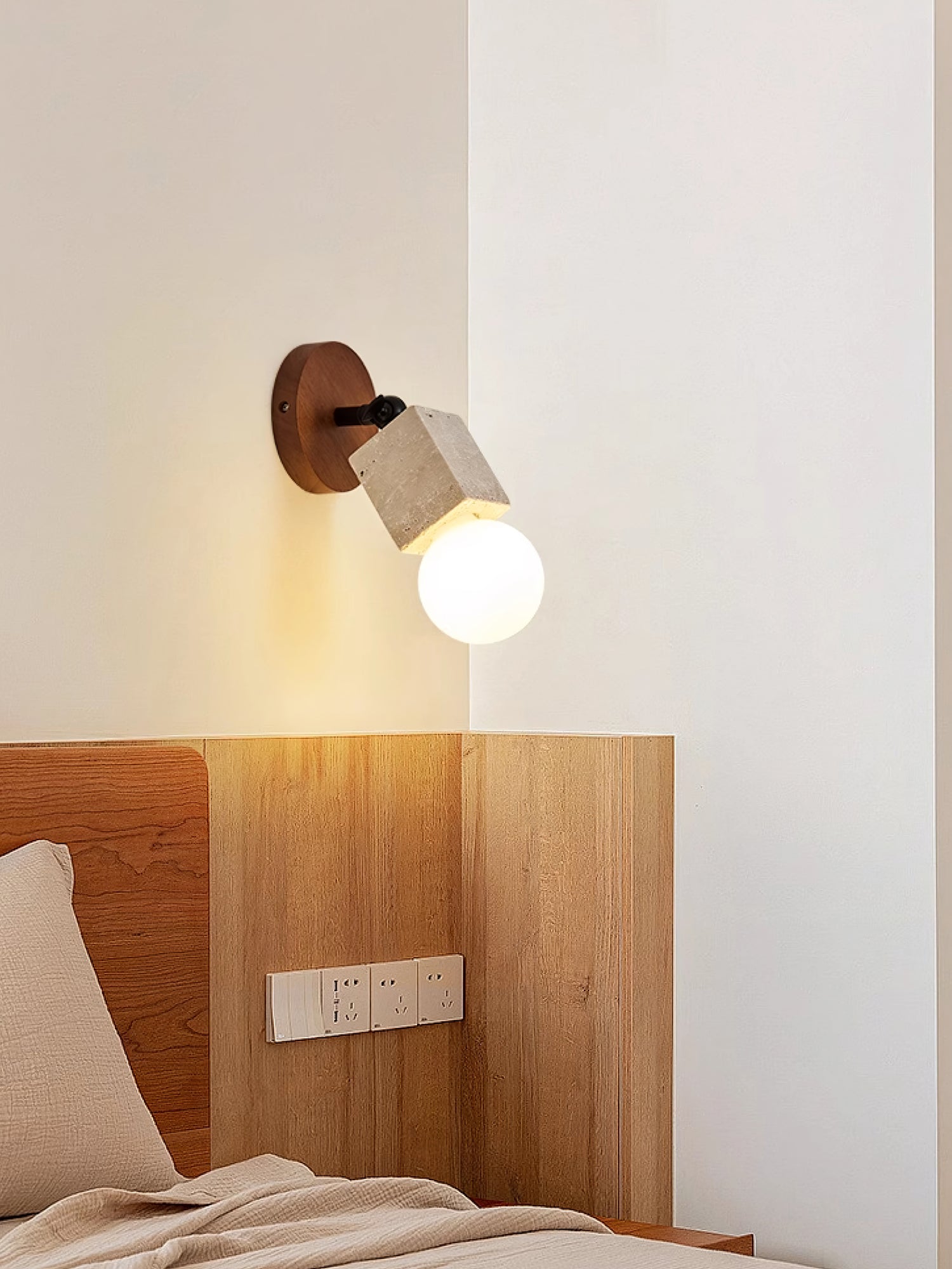 Wall Light | Yellow Travertine & Wood | Adjustable