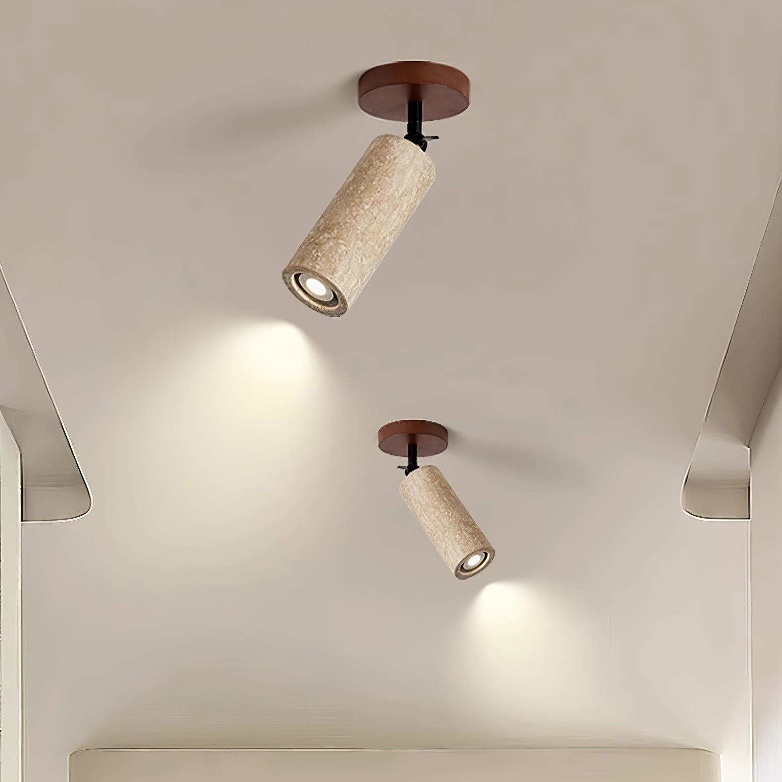 Wall Light | Yellow Travertine & Wood | Adjustable