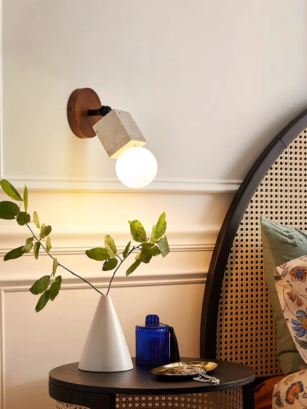 Wall Light | Yellow Travertine & Wood | Adjustable