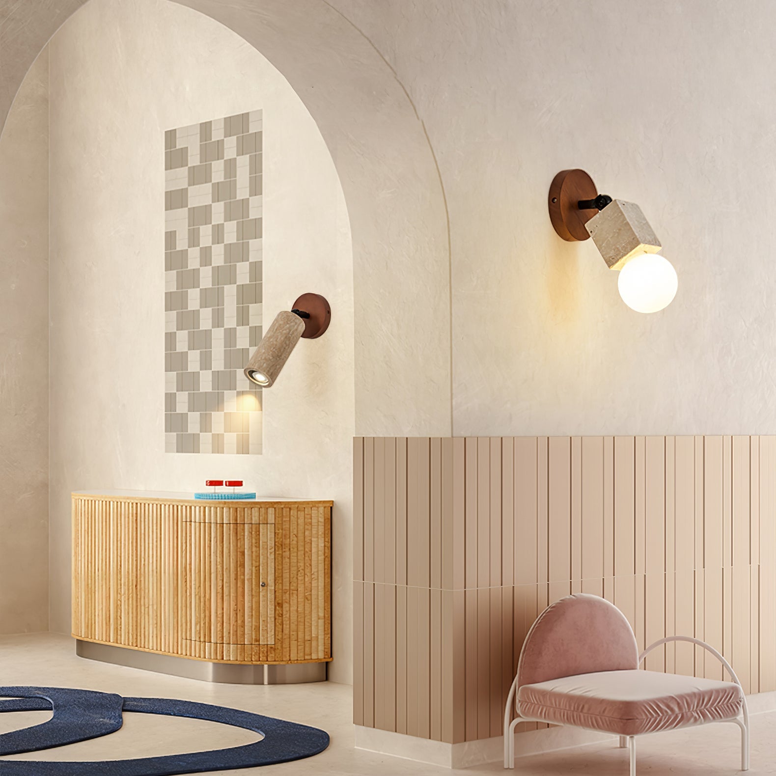 Wall Light | Yellow Travertine & Wood | Adjustable