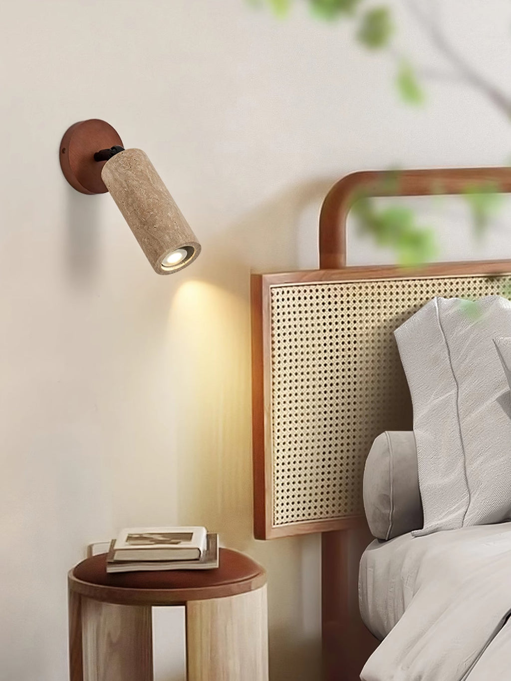 Wall Light | Yellow Travertine & Wood | Adjustable