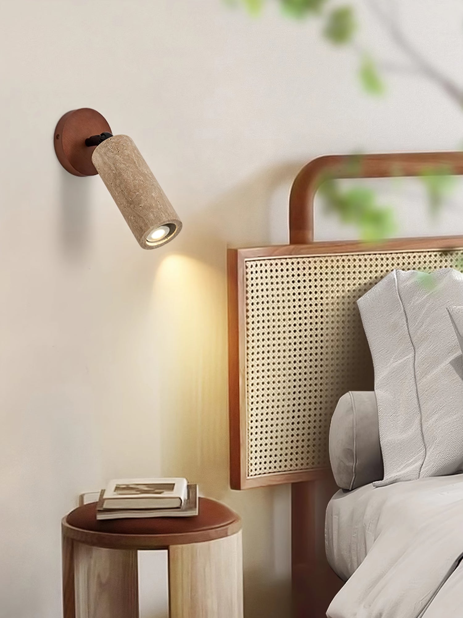 Wall Light | Yellow Travertine & Wood | Adjustable