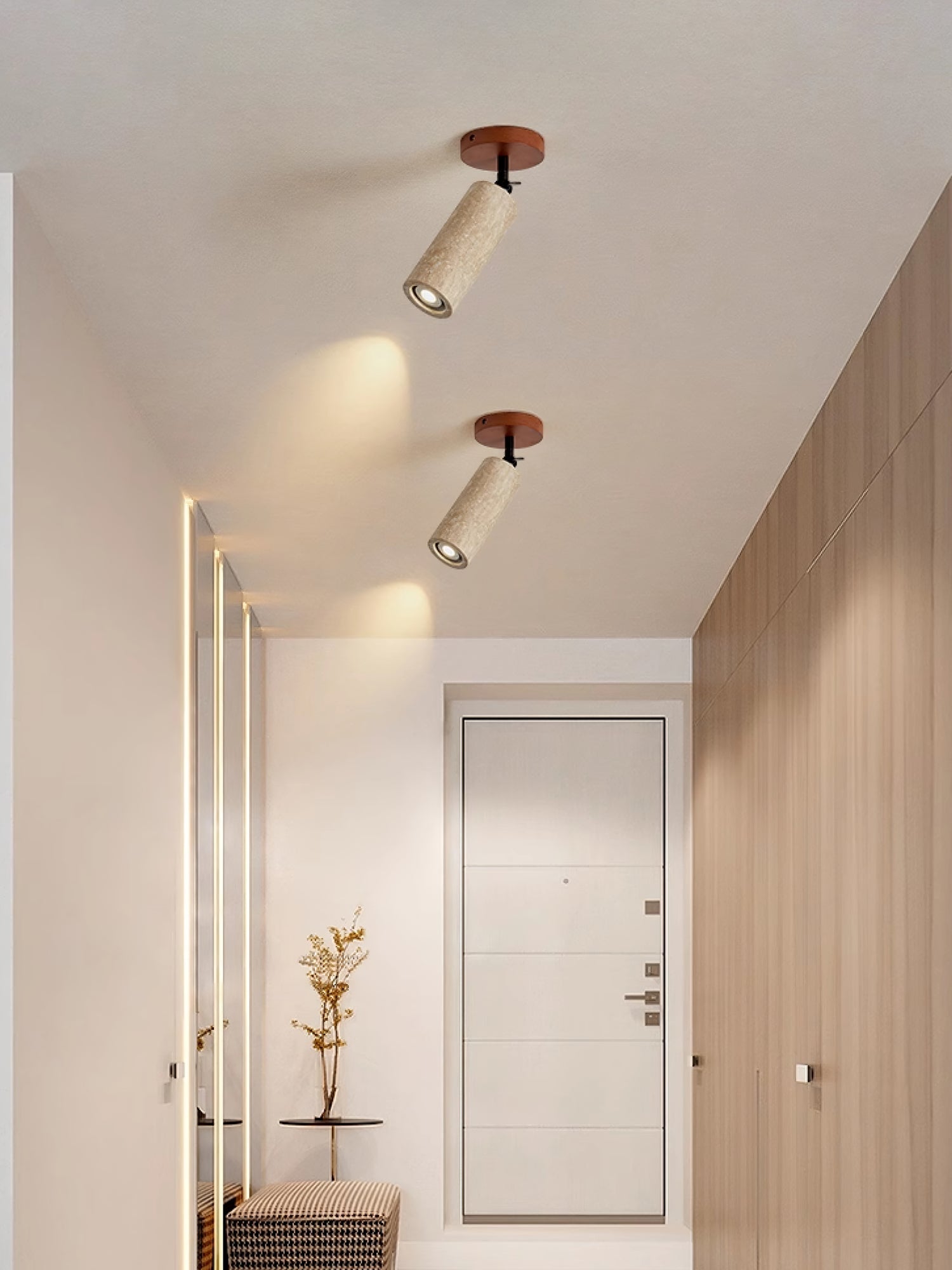 Wall Light | Yellow Travertine & Wood | Adjustable
