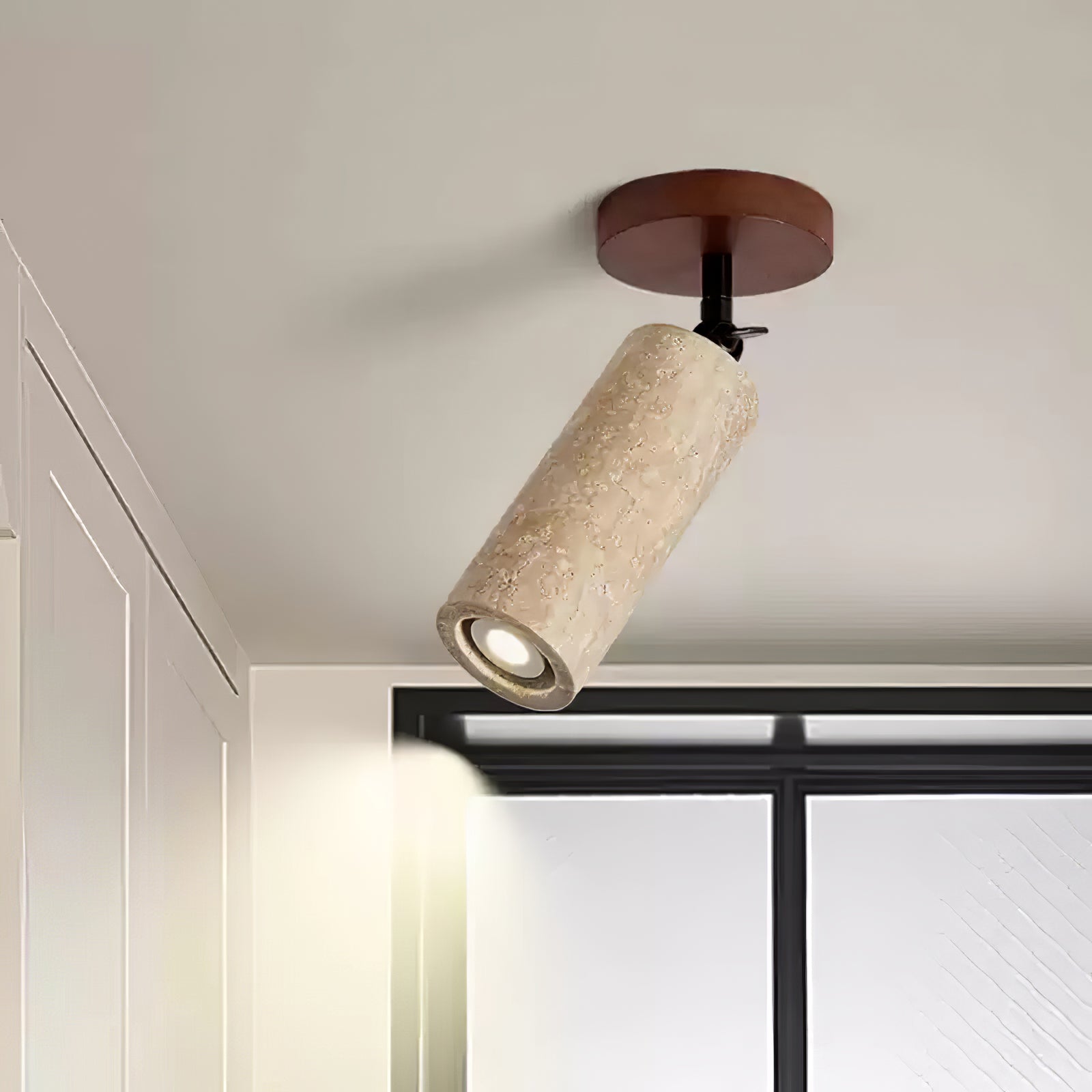 Wall Light | Yellow Travertine & Wood | Adjustable