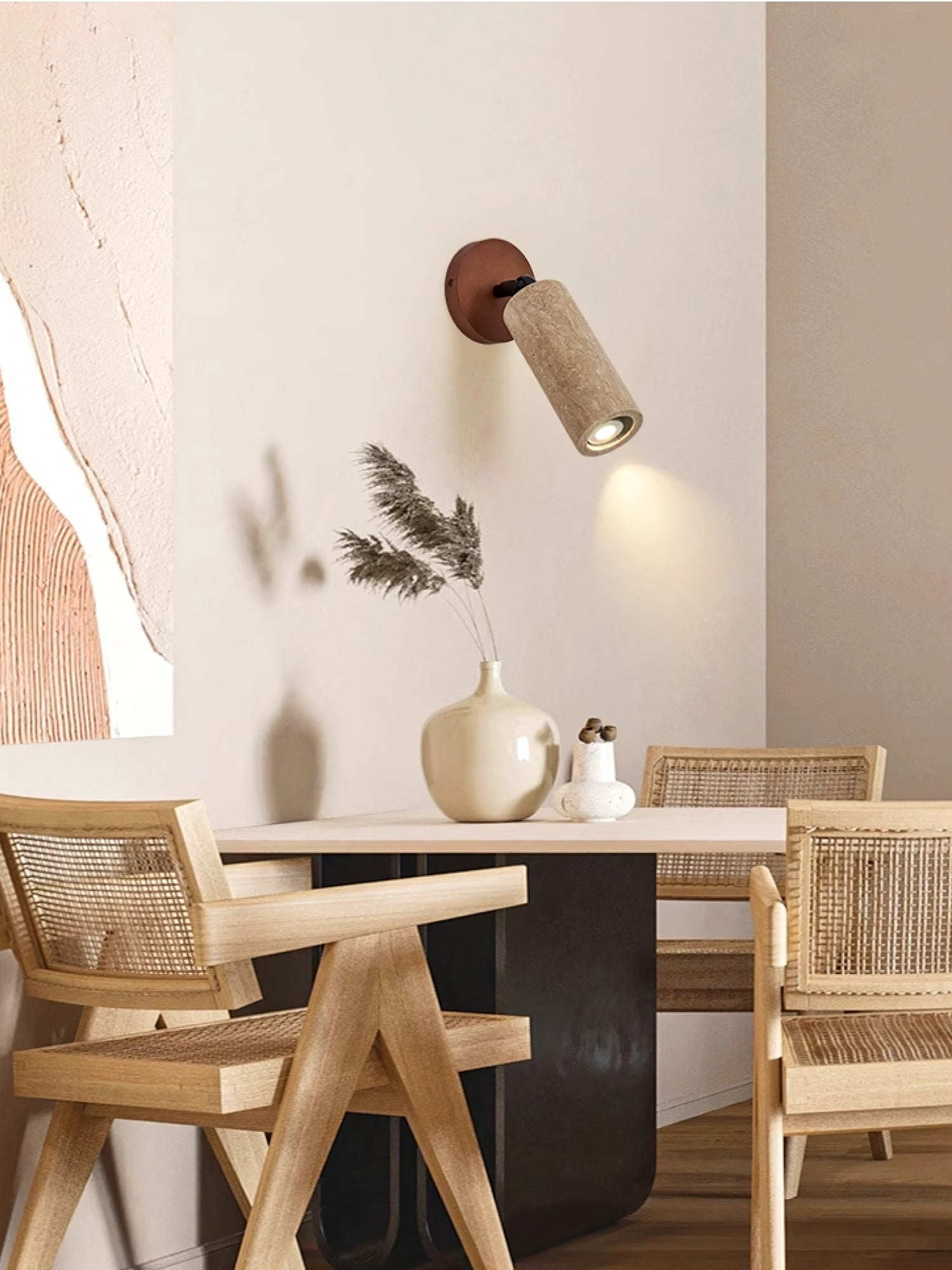 Wall Light | Yellow Travertine & Wood | Adjustable