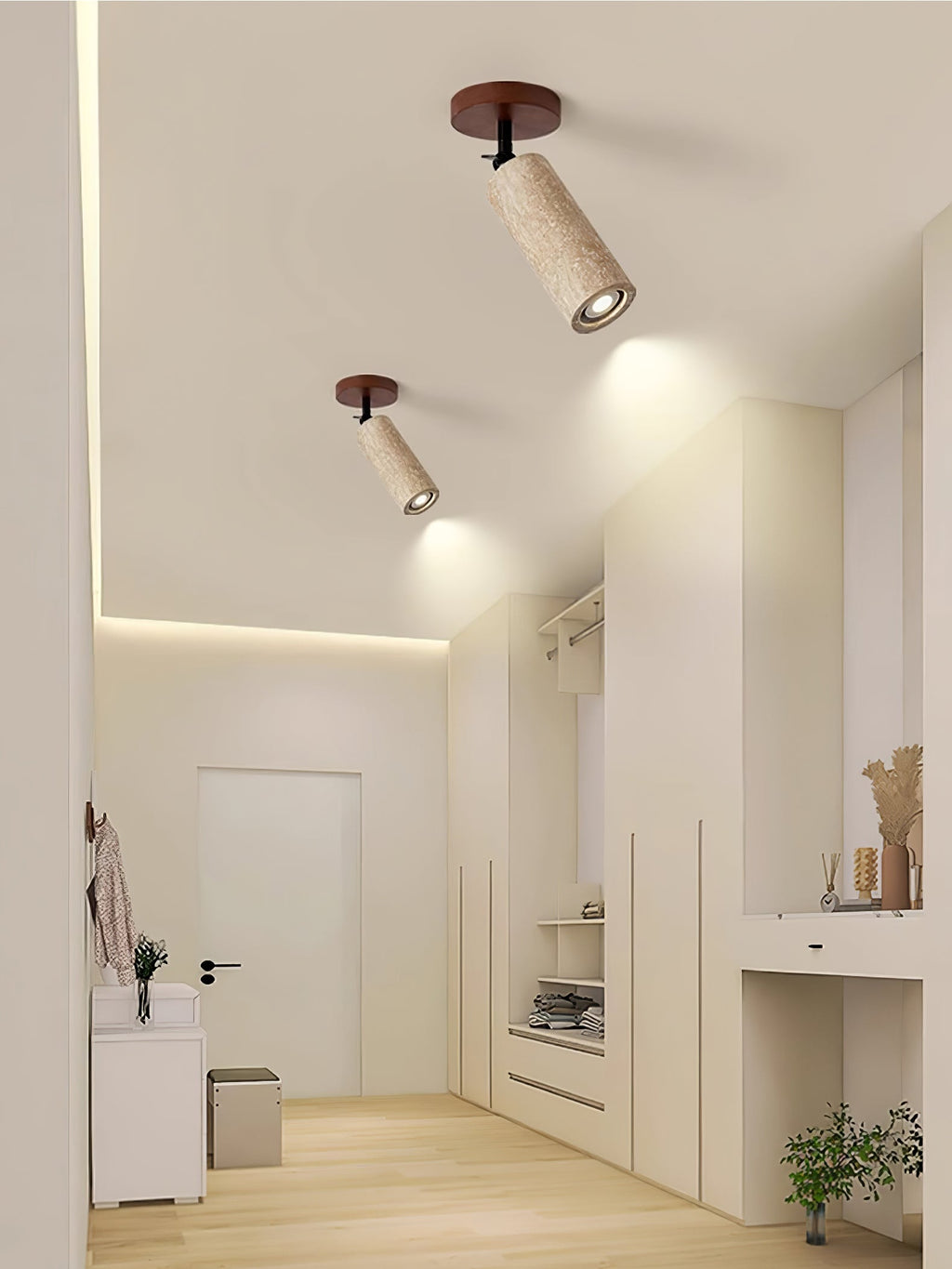 Wall Light | Yellow Travertine & Wood | Adjustable