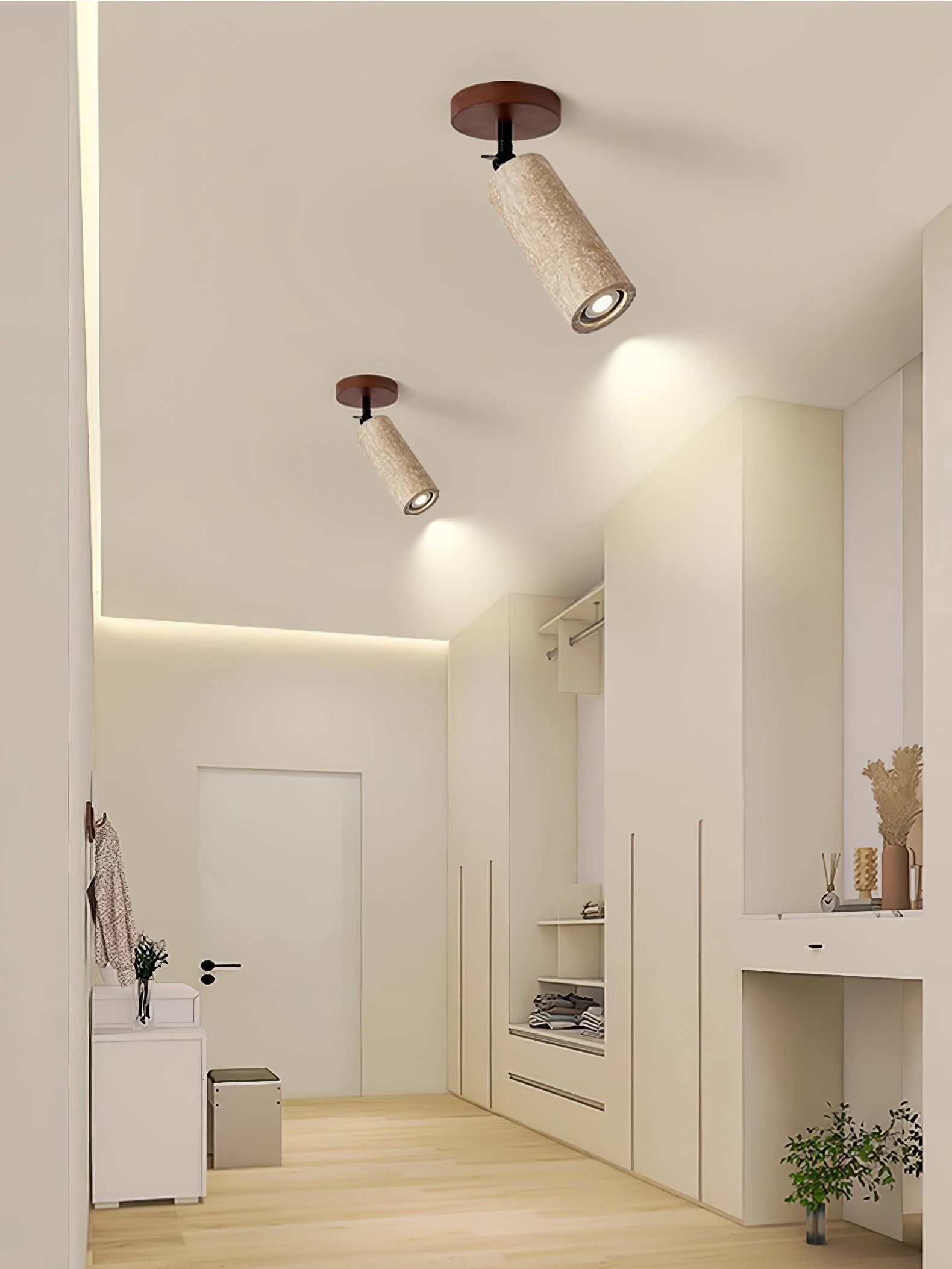 Wall Light | Yellow Travertine & Wood | Adjustable