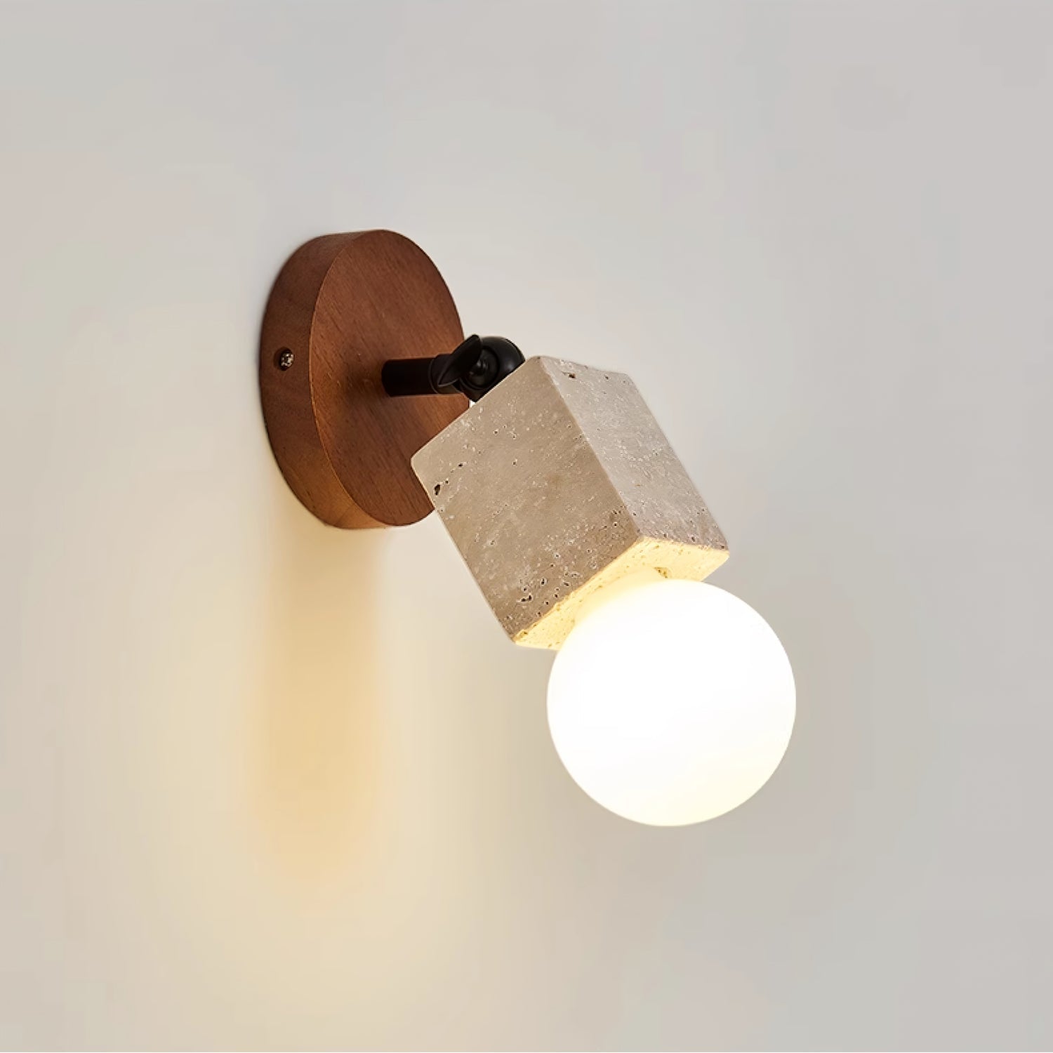 Wall Light | Yellow Travertine & Wood | Adjustable