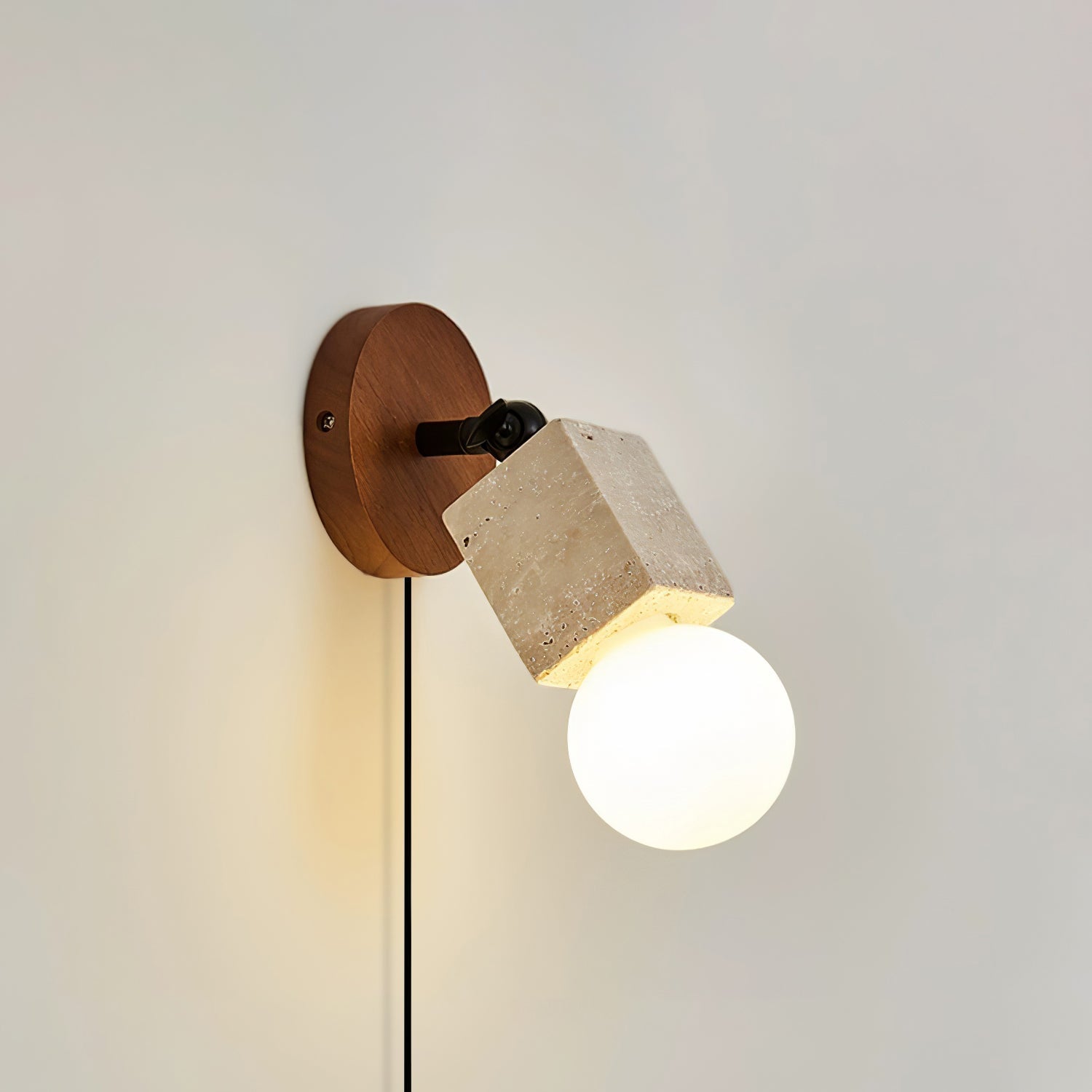 Wall Light | Yellow Travertine & Wood | Adjustable