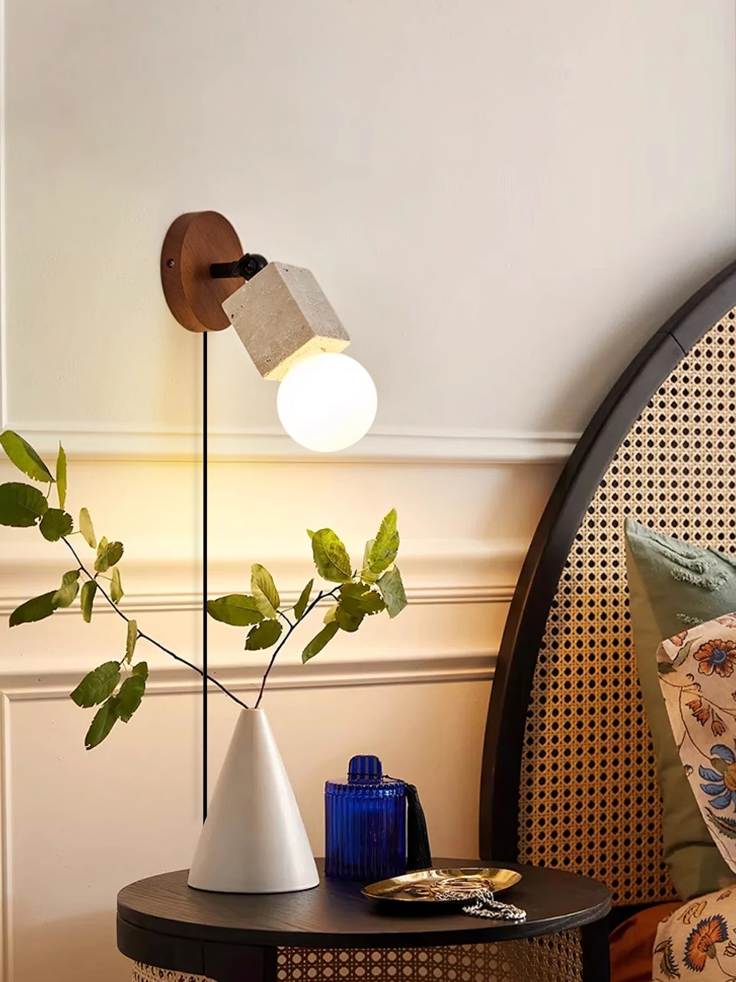 Wall Light | Yellow Travertine & Wood | Adjustable