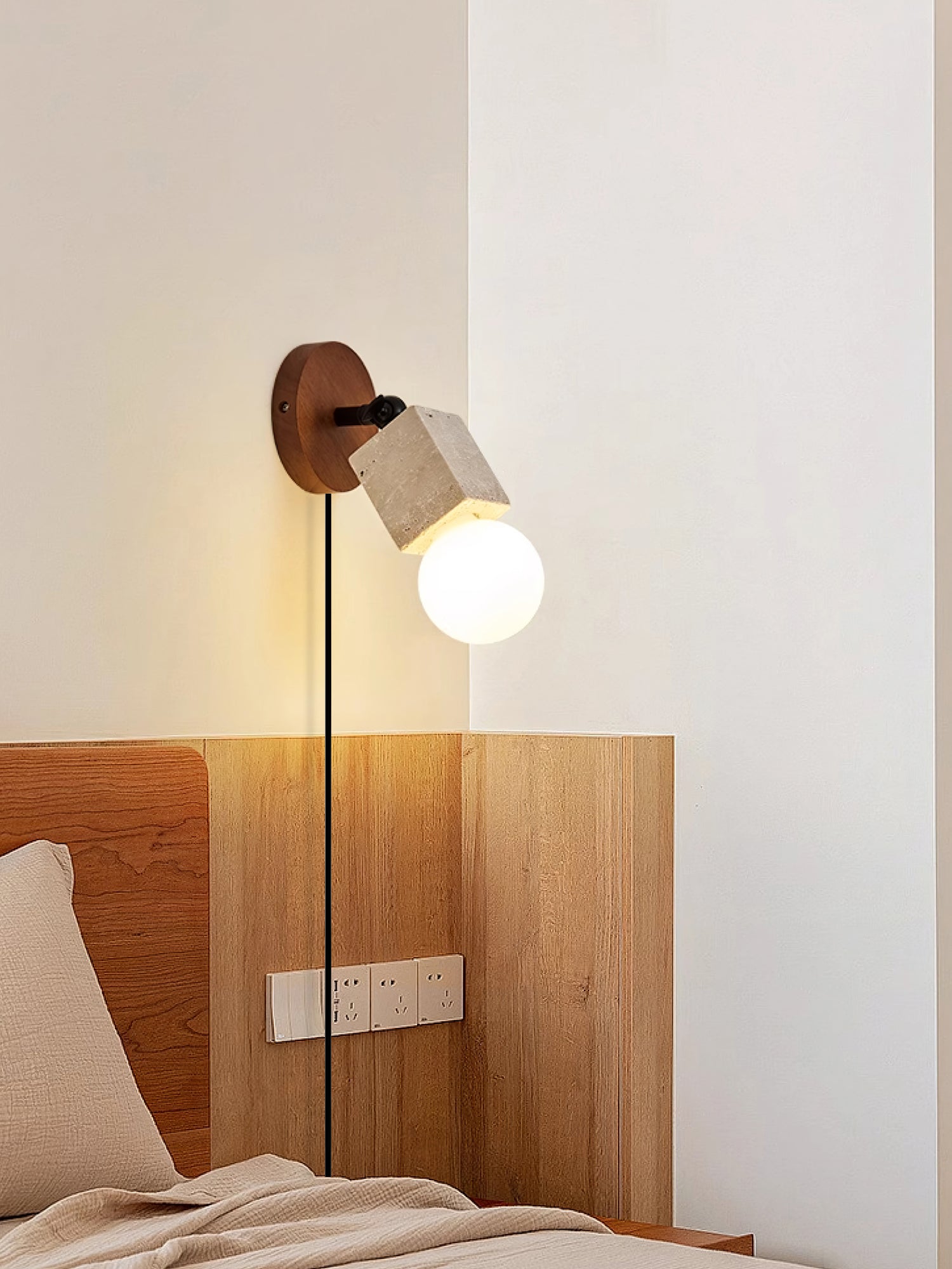 Wall Light | Yellow Travertine & Wood | Adjustable