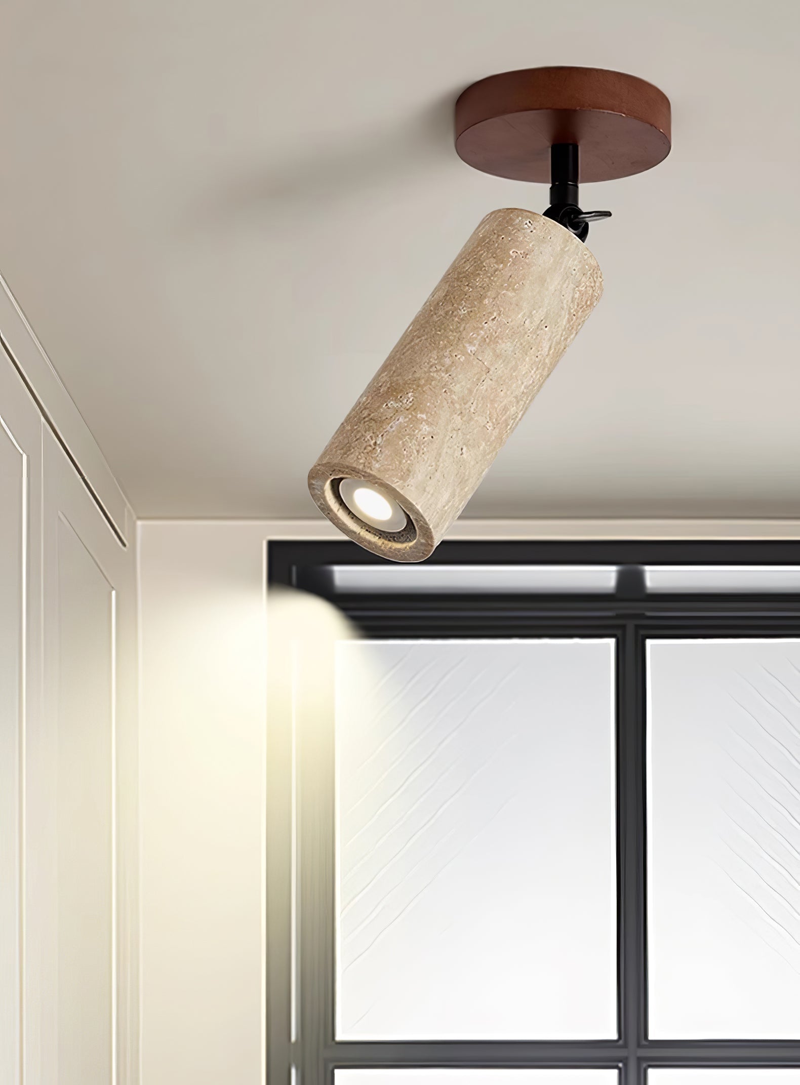 Wall Light | Yellow Travertine & Wood | Adjustable