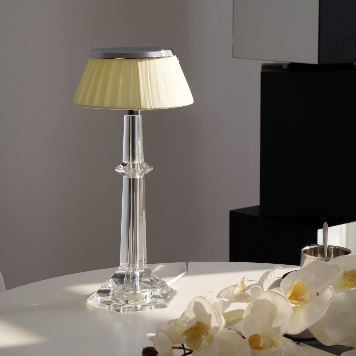 Versailles Table Lamp | Metal & Glass | Chrome Finish, White Shade