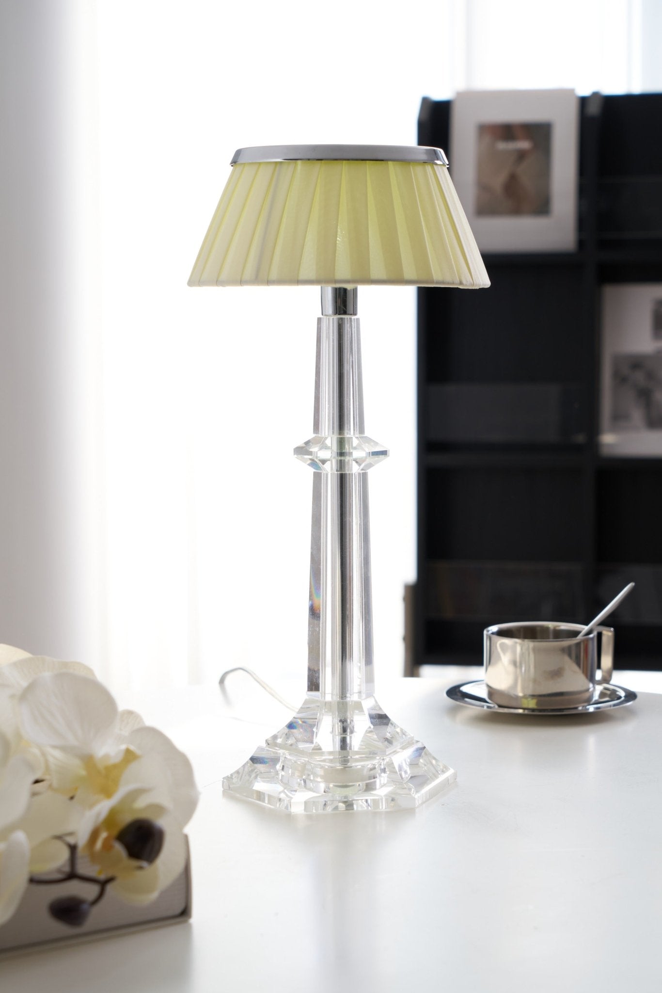 Versailles Table Lamp | Metal & Glass | Chrome Finish, White Shade