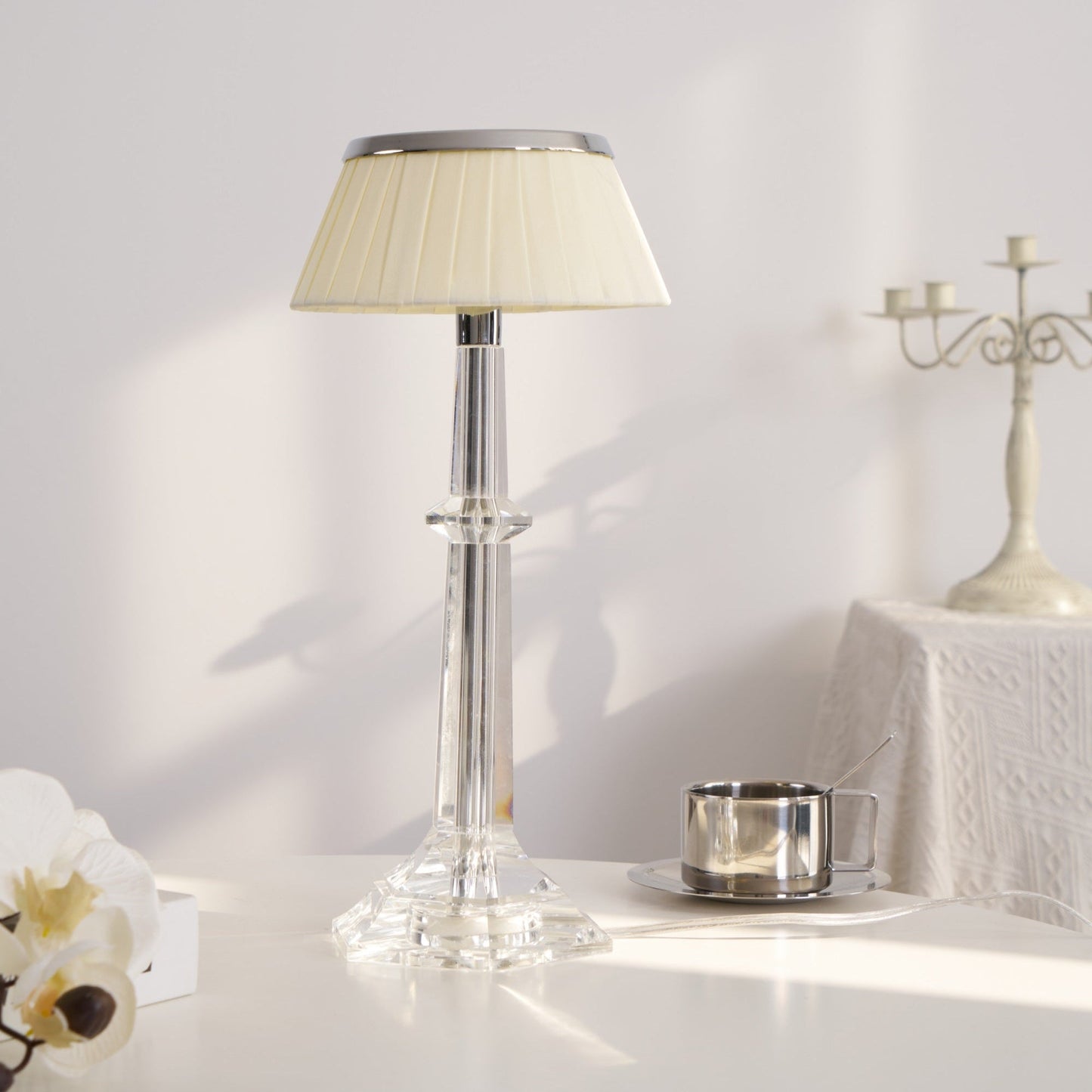 Versailles Table Lamp | Metal & Glass | Chrome Finish, White Shade