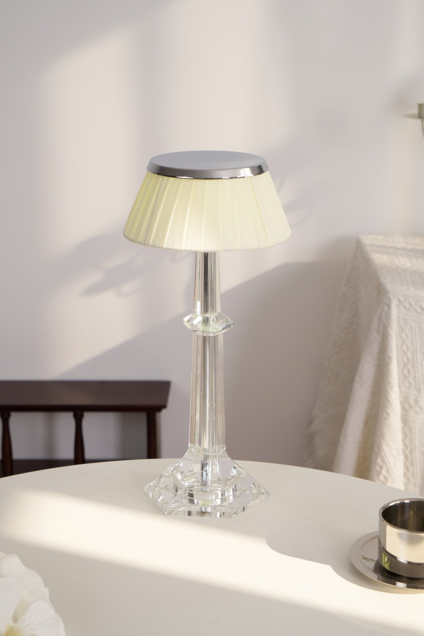 Versailles Table Lamp | Metal & Glass | Chrome Finish, White Shade