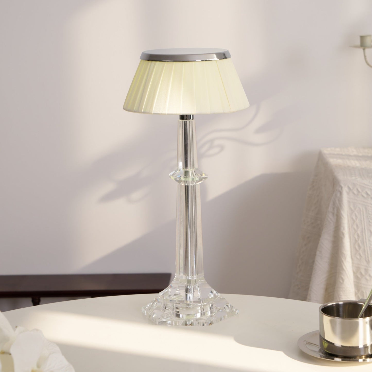 Versailles Table Lamp | Metal & Glass | Chrome Finish, White Shade