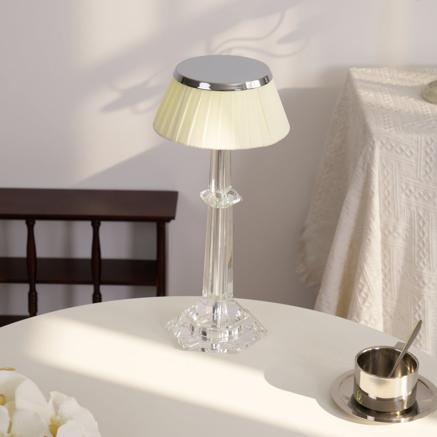 Versailles Table Lamp | Metal & Glass | Chrome Finish, White Shade