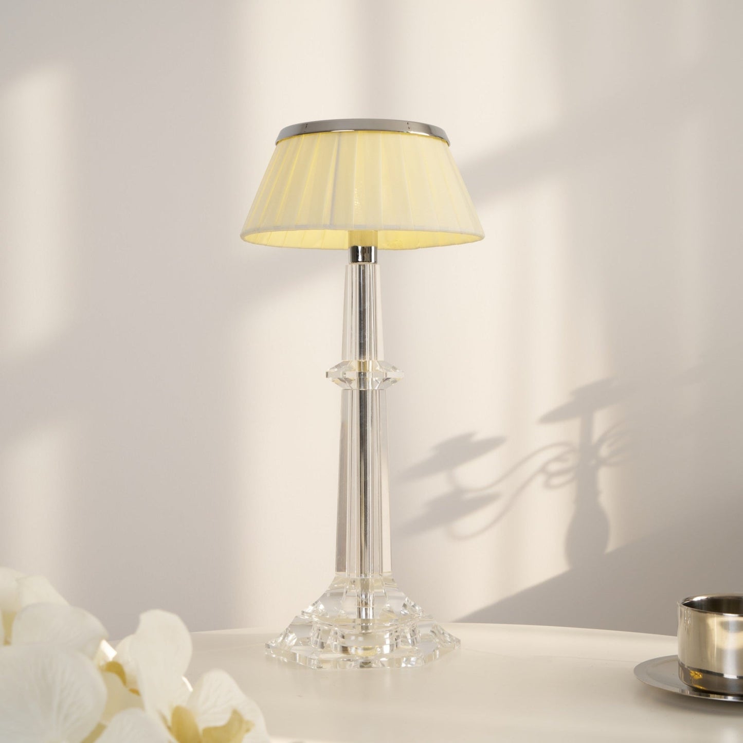 Versailles Table Lamp | Metal & Glass | Chrome Finish, White Shade