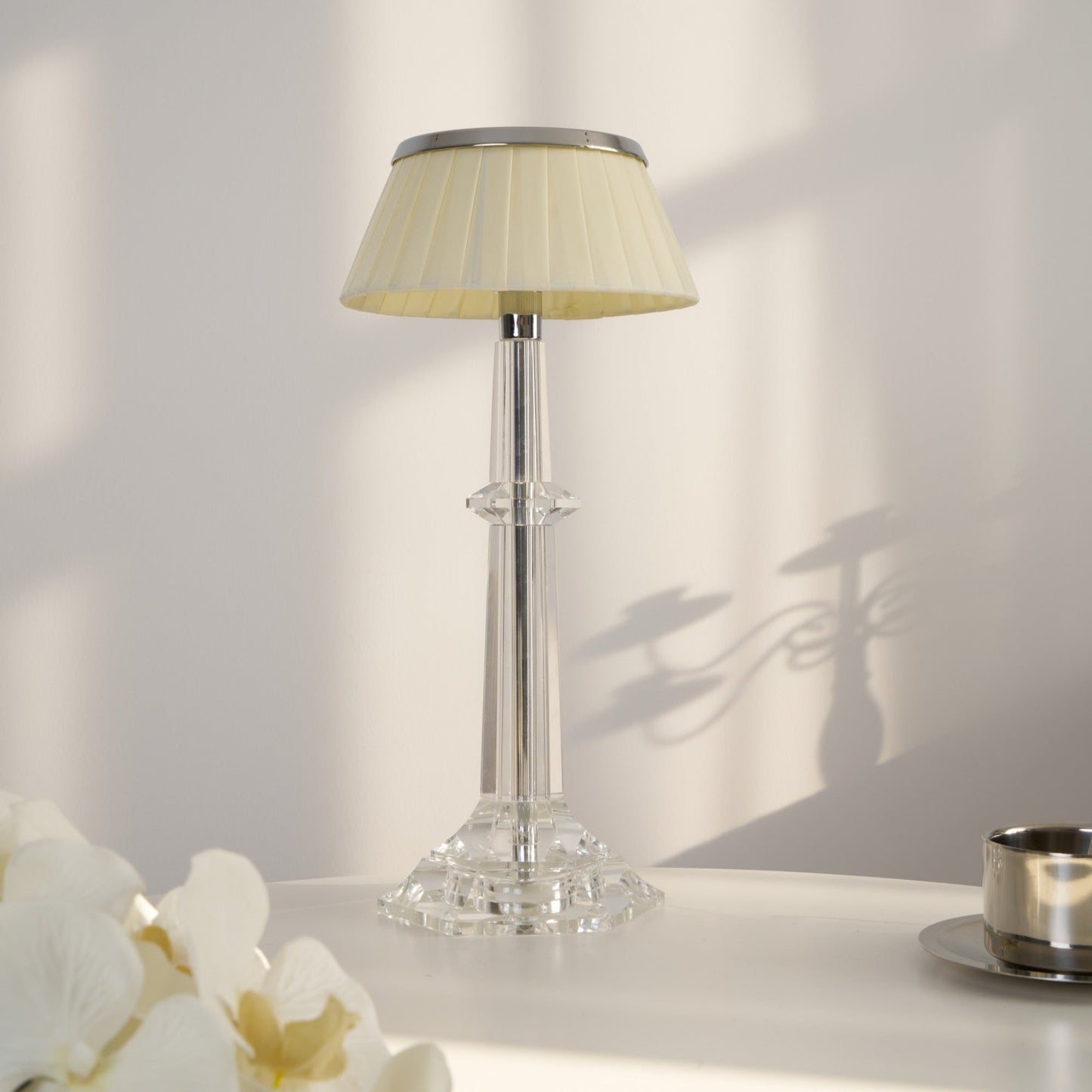 Versailles Table Lamp | Metal & Glass | Chrome Finish, White Shade