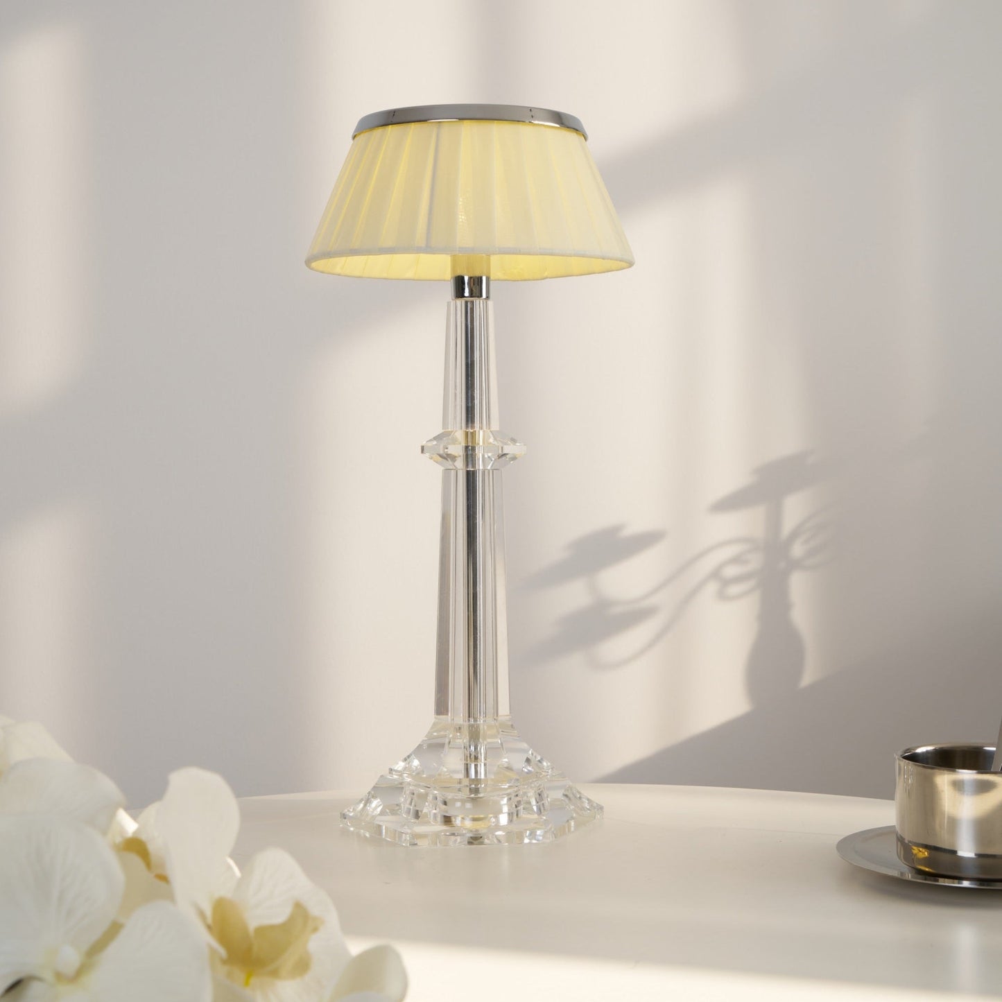 Versailles Table Lamp | Metal & Glass | Chrome Finish, White Shade