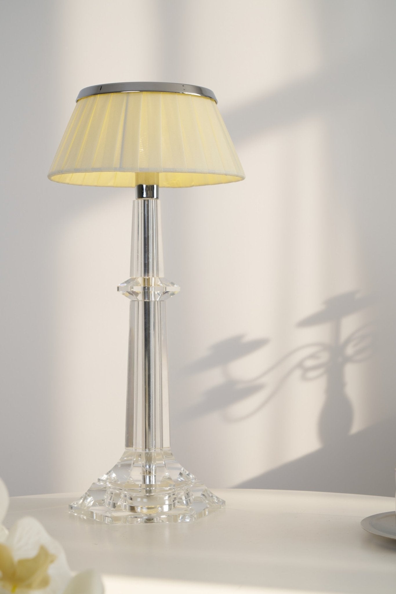 Versailles Table Lamp | Metal & Glass | Chrome Finish, White Shade