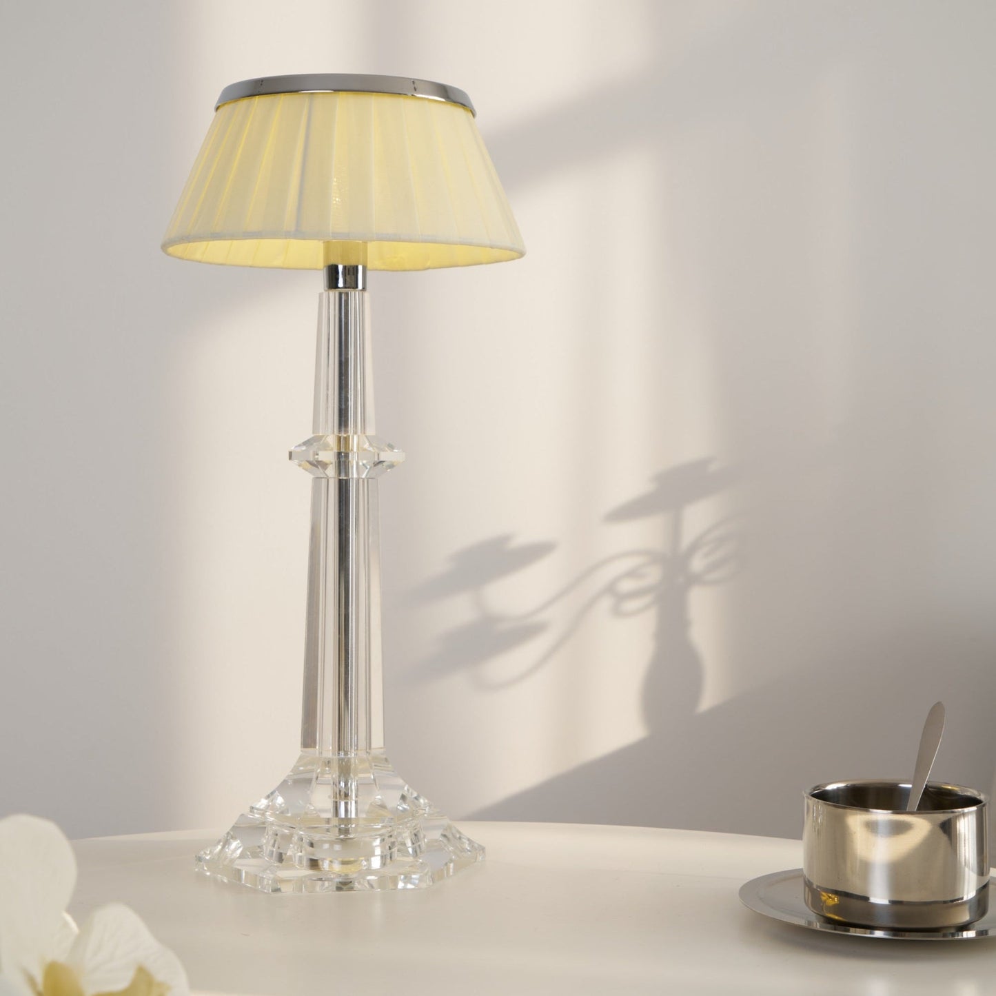 Versailles Table Lamp | Metal & Glass | Chrome Finish, White Shade