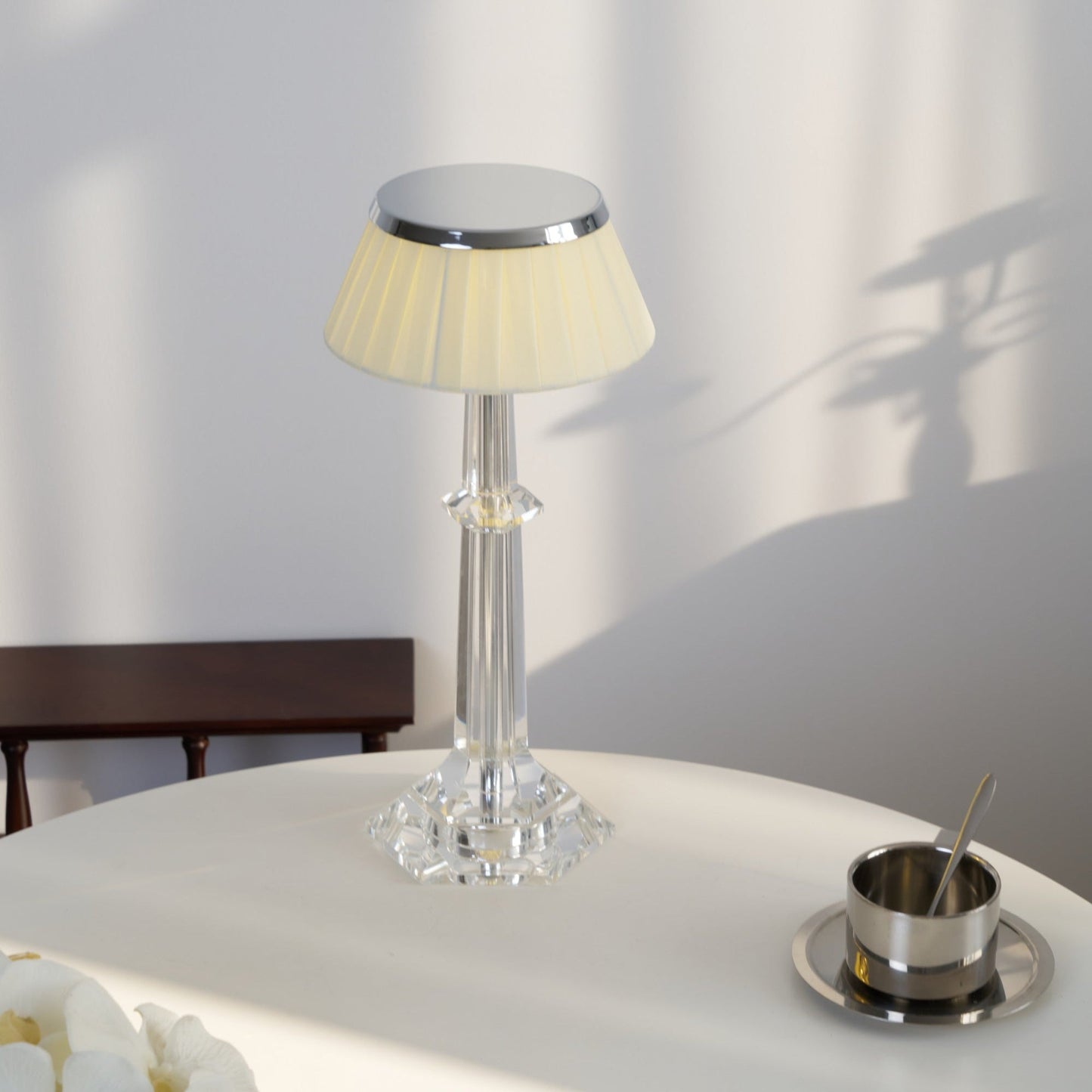 Versailles Table Lamp | Metal & Glass | Chrome Finish, White Shade