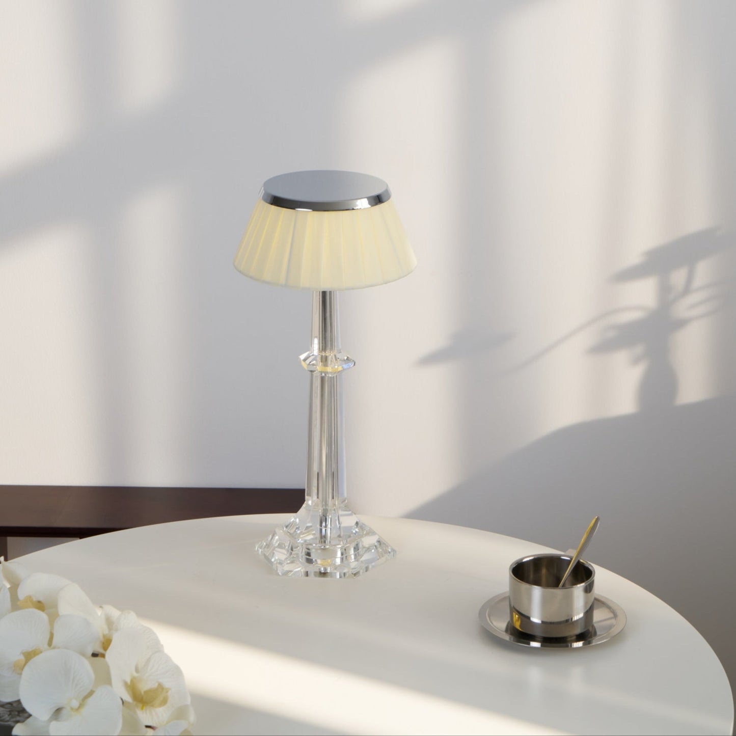 Versailles Table Lamp | Metal & Glass | Chrome Finish, White Shade