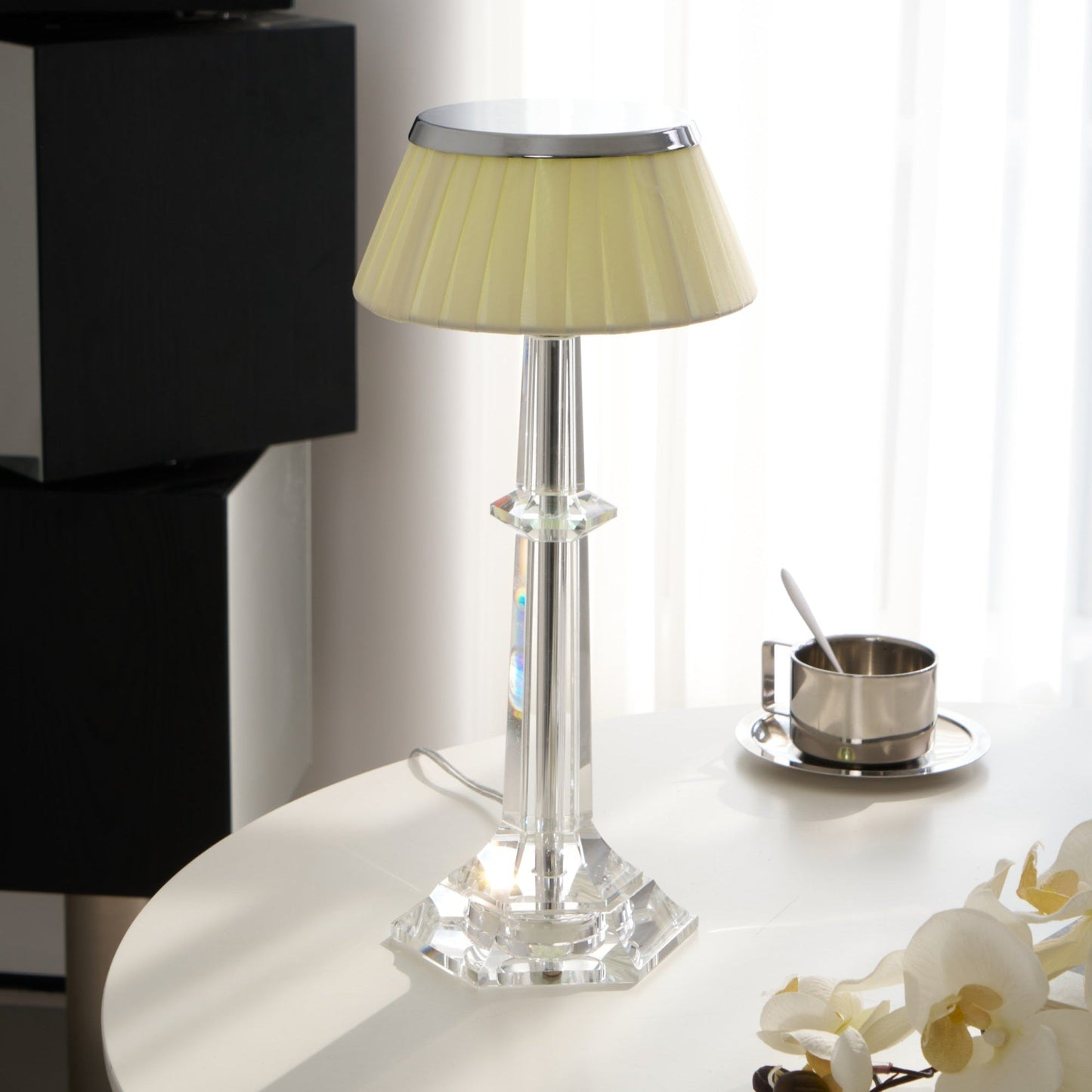 Versailles Table Lamp | Metal & Glass | Chrome Finish, White Shade