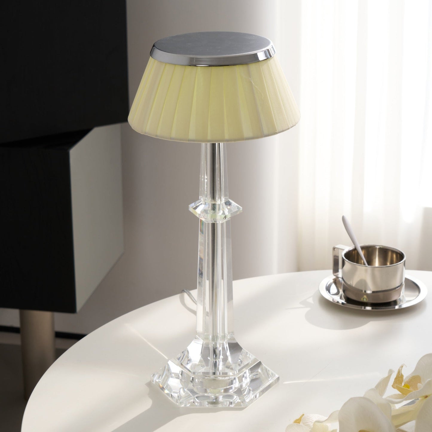 Versailles Table Lamp | Metal & Glass | Chrome Finish, White Shade