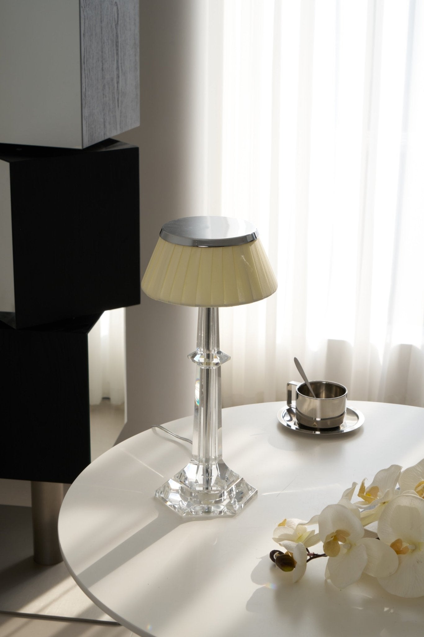Versailles Table Lamp | Metal & Glass | Chrome Finish, White Shade