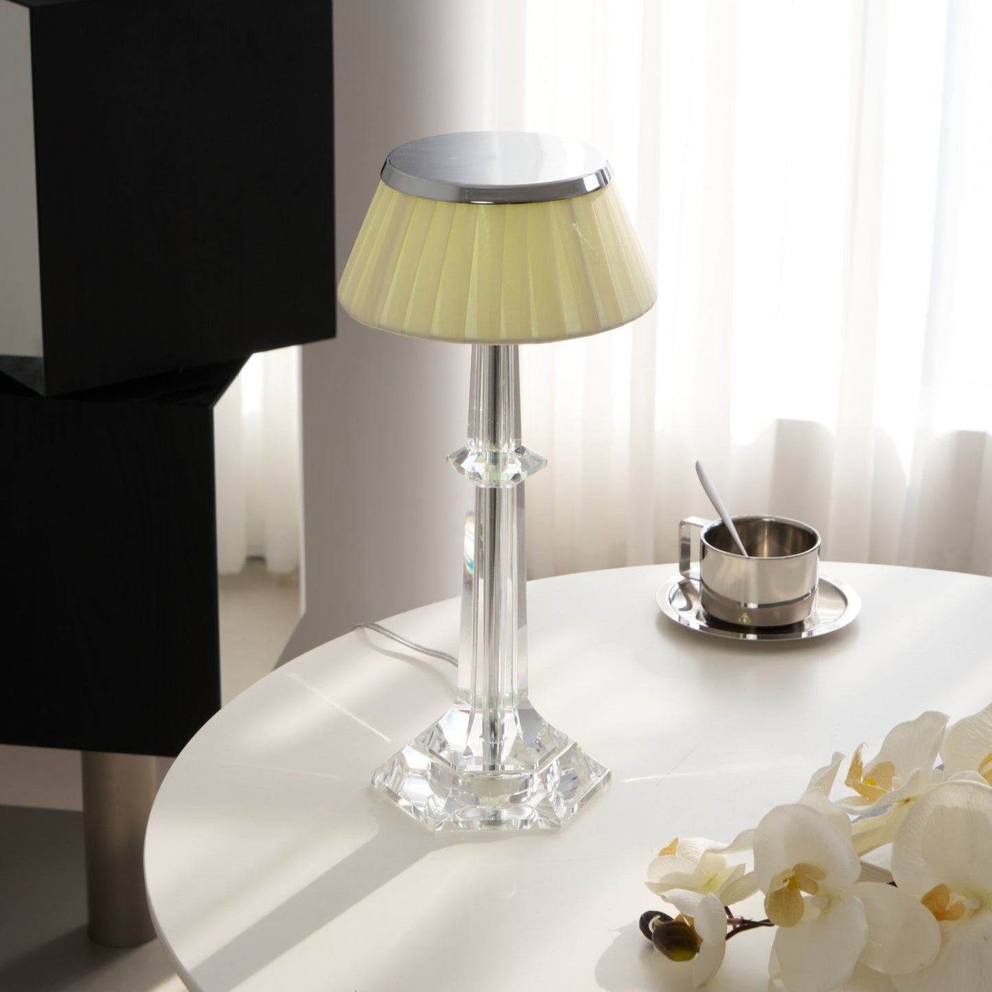 Versailles Table Lamp | Metal & Glass | Chrome Finish, White Shade