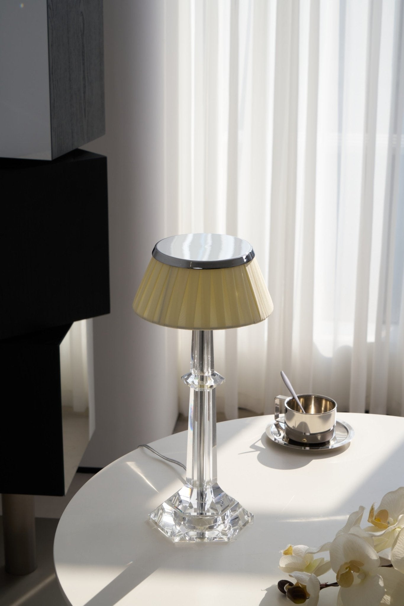 Versailles Table Lamp | Metal & Glass | Chrome Finish, White Shade
