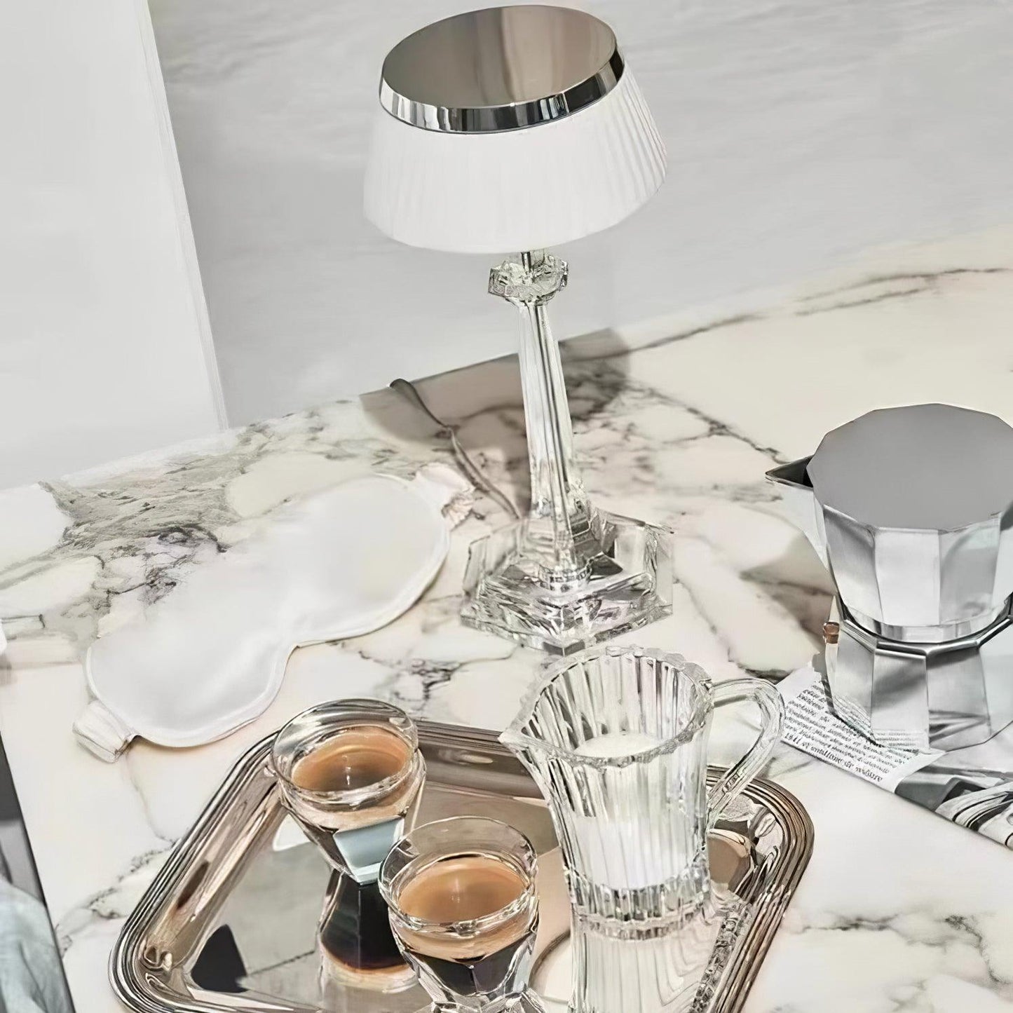 Versailles Table Lamp | Metal & Glass | Chrome Finish, White Shade