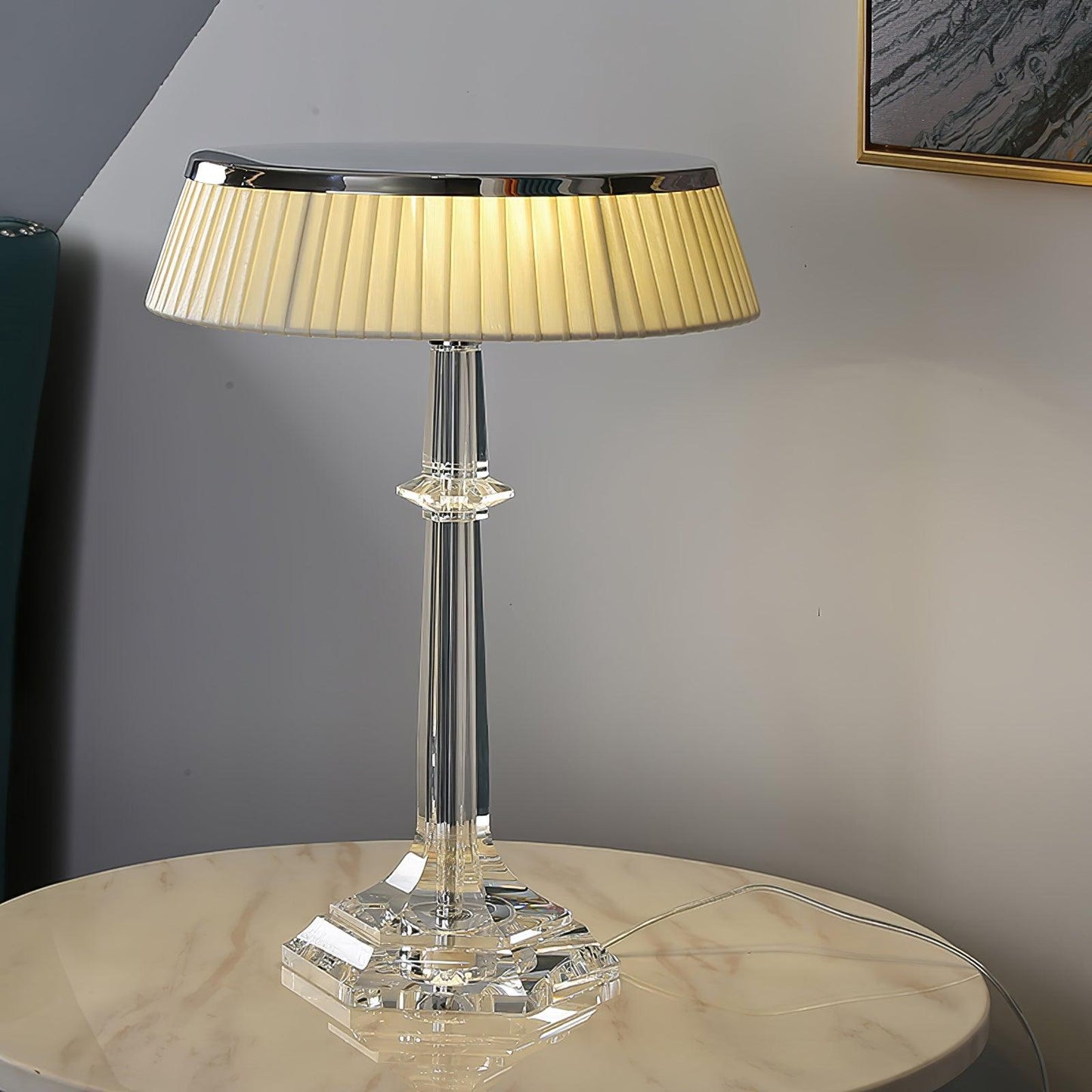 Versailles Table Lamp | Metal & Glass | Chrome Finish, White Shade