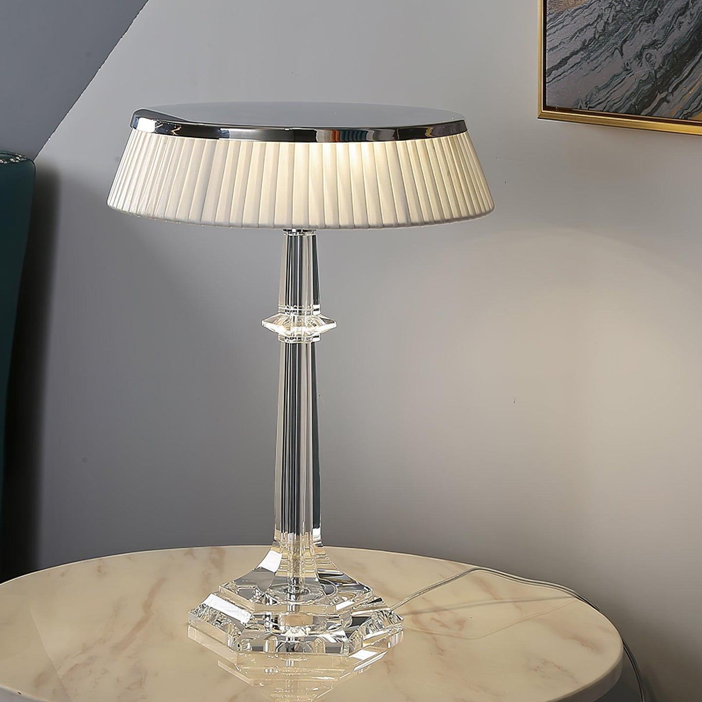 Versailles Table Lamp | Metal & Glass | Chrome Finish, White Shade
