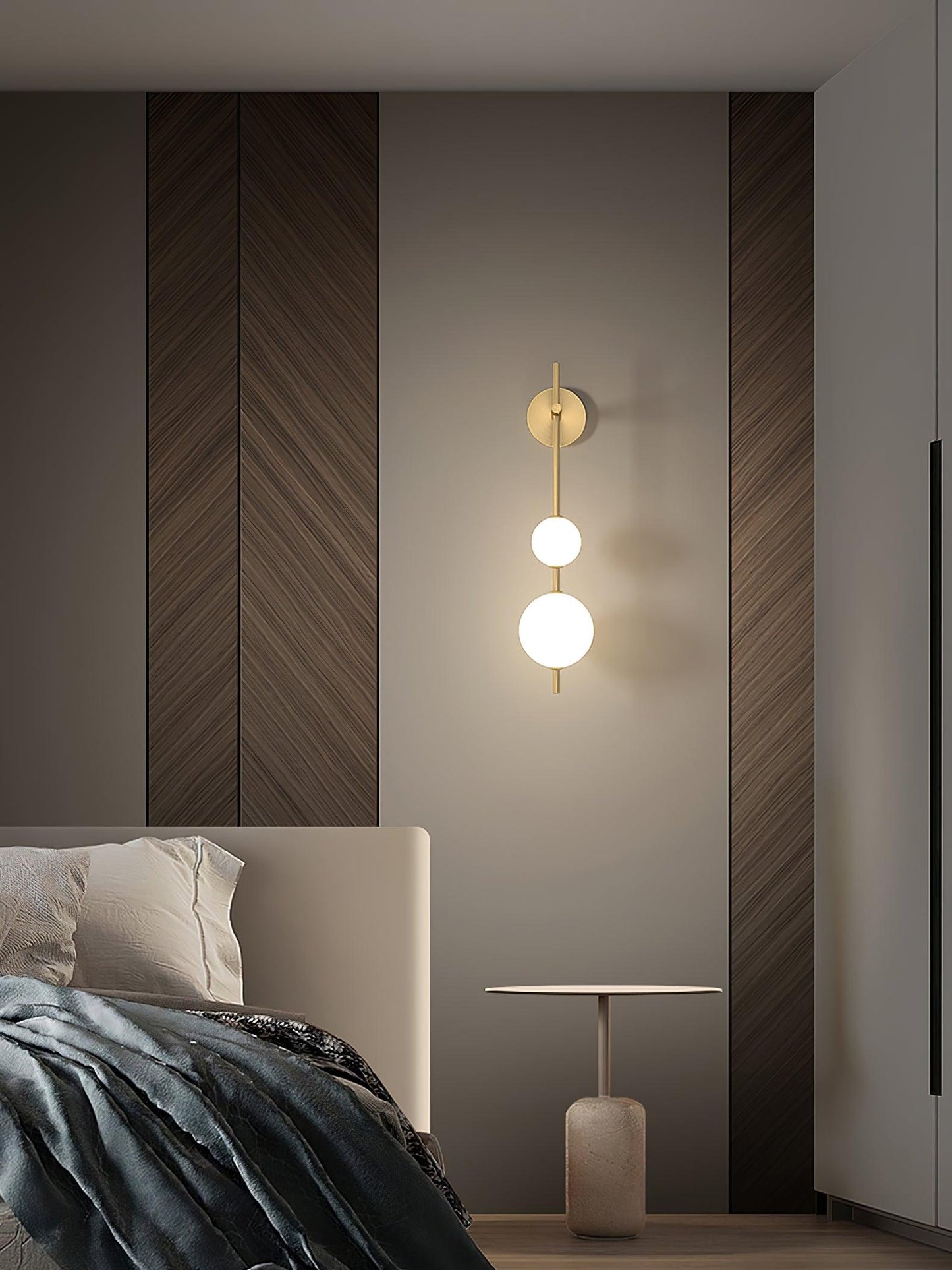 Vertical Globe Wall Lamp | Gold Metal & White Glass | Dimmable