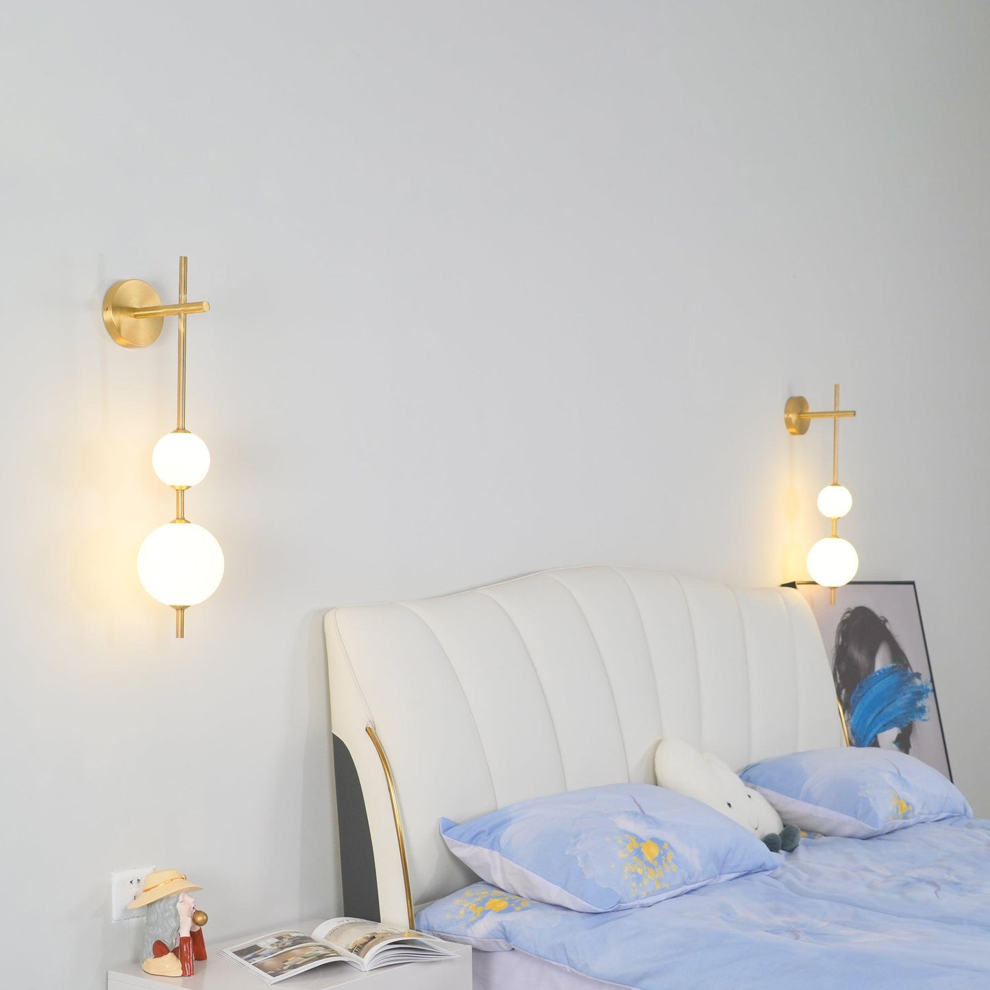 Vertical Globe Wall Lamp | Gold Metal & White Glass | Dimmable