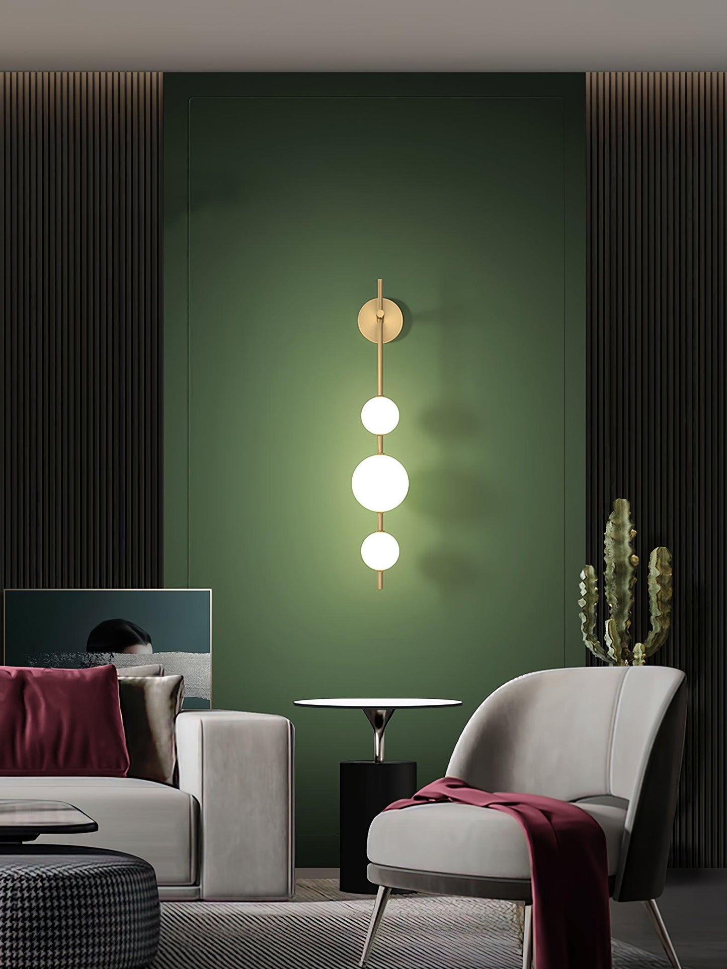 Vertical Globe Wall Lamp | Gold Metal & White Glass | Dimmable