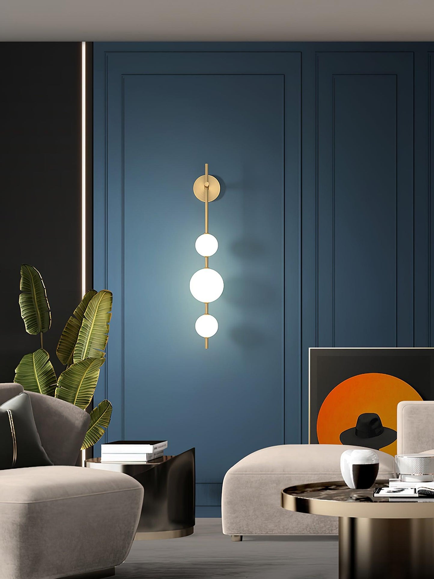 Vertical Globe Wall Lamp | Gold Metal & White Glass | Dimmable