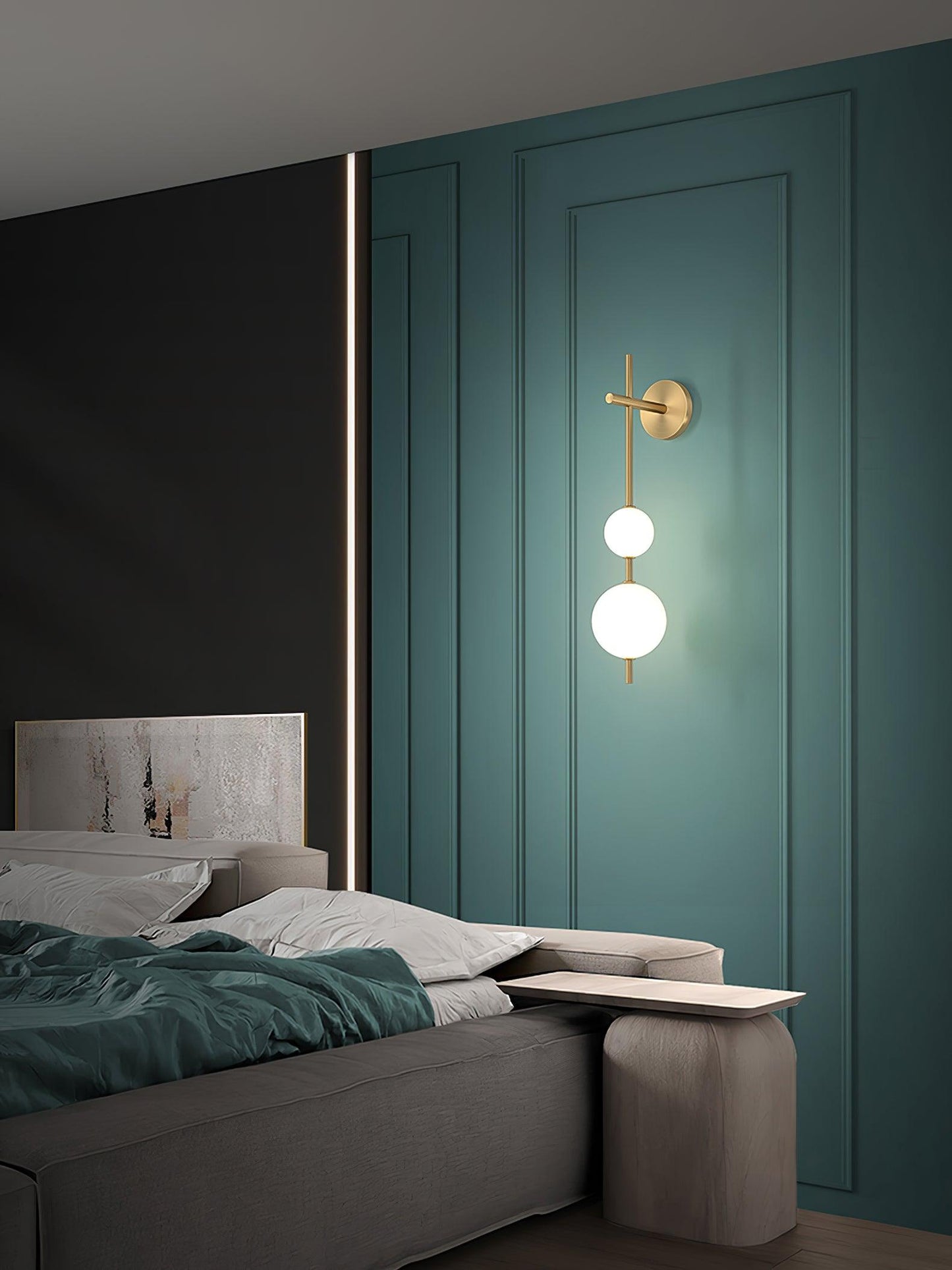 Vertical Globe Wall Lamp | Gold Metal & White Glass | Dimmable