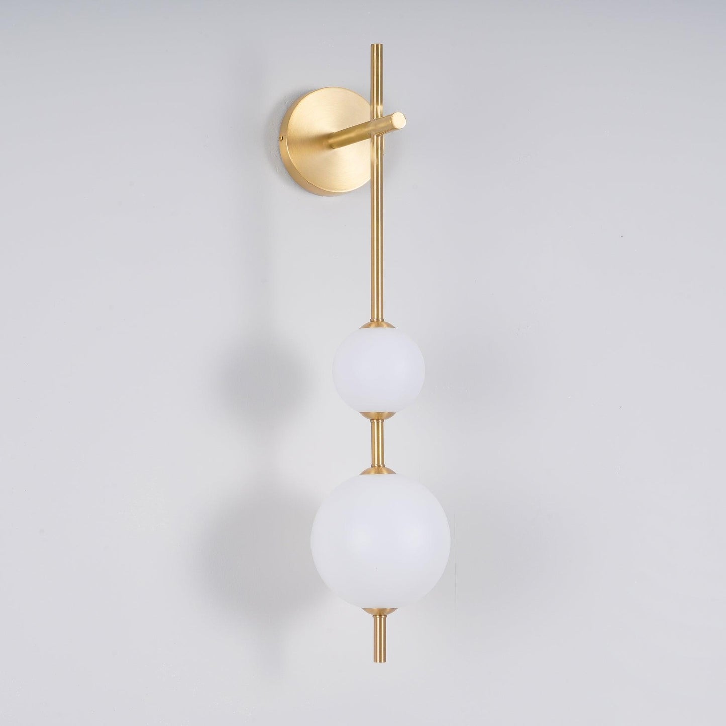 Vertical Globe Wall Lamp | Gold Metal & White Glass | Dimmable